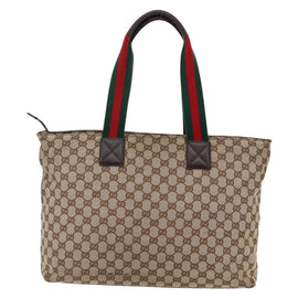 GUCCI GG Canvas Web Sherry Line Tote Bag Beige Silver 155524 Auth ep10948 - 0