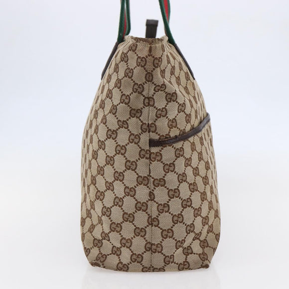 GUCCI GG Canvas Web Sherry Line Tote Bag Beige Silver 155524 Auth ep10948