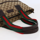 GUCCI GG Canvas Web Sherry Line Tote Bag Beige Silver 155524 Auth ep10948-7
