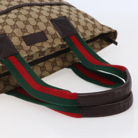 GUCCI GG Canvas Web Sherry Line Tote Bag Beige Silver 155524 Auth ep10948