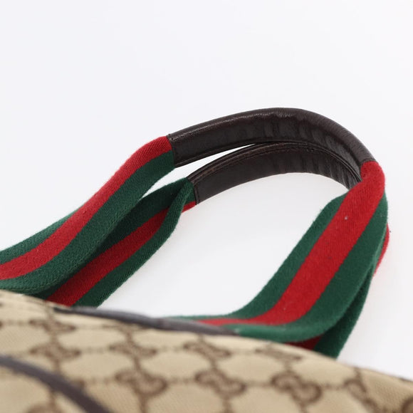 GUCCI GG Canvas Web Sherry Line Tote Bag Beige Silver 155524 Auth ep10948