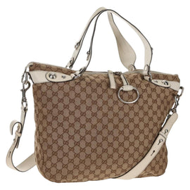 GUCCI GG Canvas Hand Bag 2way Beige White Auth ep10950