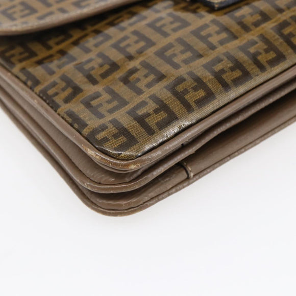 FENDI Zucchino Canvas Shoulder Bag Coated Canvas Beige Auth ep10976