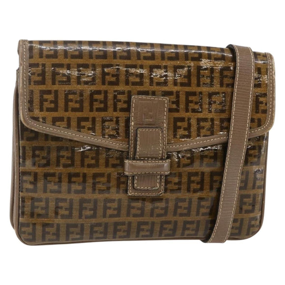 FENDI Zucchino Canvas Schultertasche Beschichtetes Canvas Beige Auth ep10976