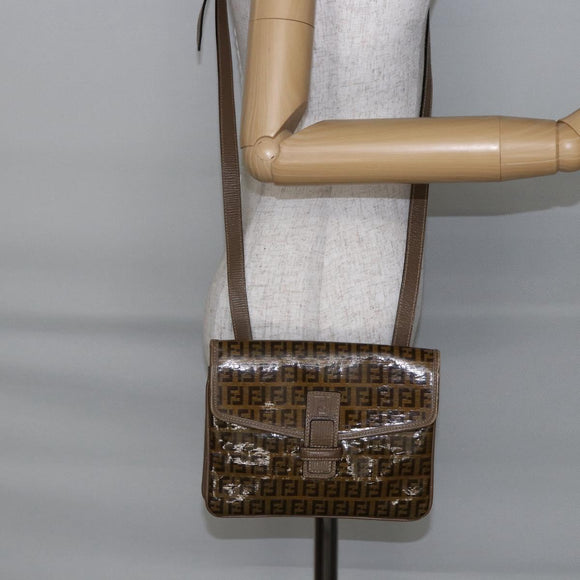 FENDI Zucchino Canvas Shoulder Bag Coated Canvas Beige Auth ep10976