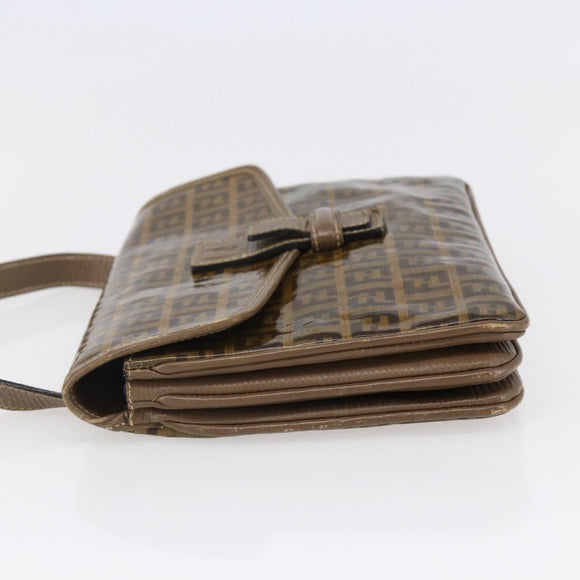 FENDI Zucchino Canvas Shoulder Bag Coated Canvas Beige Auth ep10976