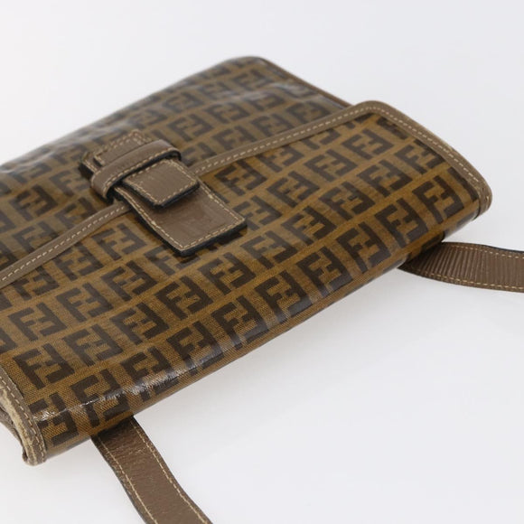 FENDI Zucchino Canvas Shoulder Bag Coated Canvas Beige Auth ep10976