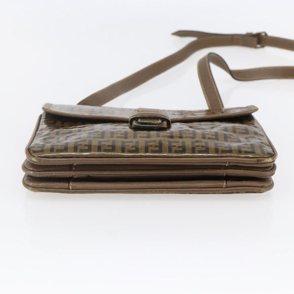 FENDI Zucchino Canvas Shoulder Bag Coated Canvas Beige Auth ep10976