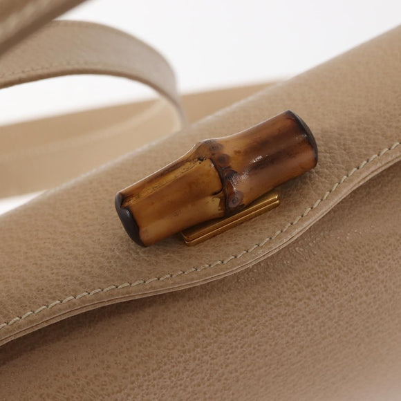 GUCCI Bamboo Hand Bag Leather 2way Beige Gold 000 781 0175 Auth ep10980