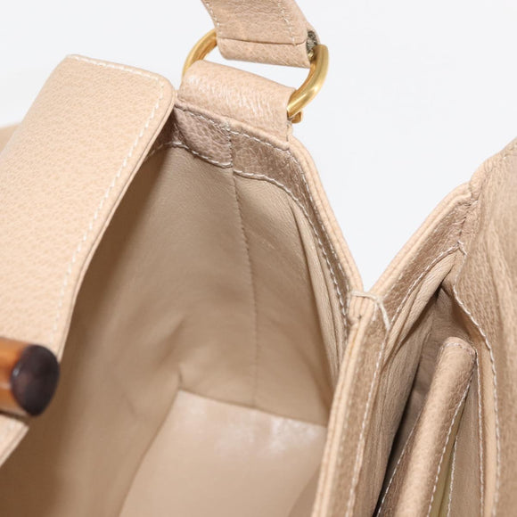 GUCCI Bamboo Hand Bag Leather 2way Beige Gold 000 781 0175 Auth ep10980