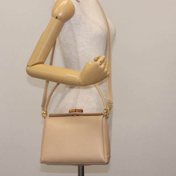 GUCCI Bamboo Hand Bag Leather 2way Beige Gold 000 781 0175 Auth ep10980