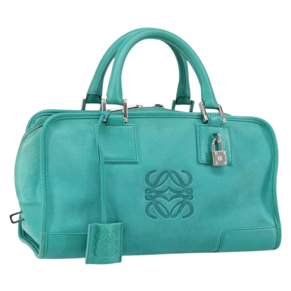 LOEWE Anagram Americana 28 Bag Suede Leather Turquoise Blue Silver Auth ep10988