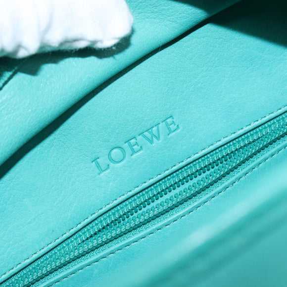 LOEWE Anagram Americana 28 Bag Suede Leather Turquoise Blue Silver Auth ep10988