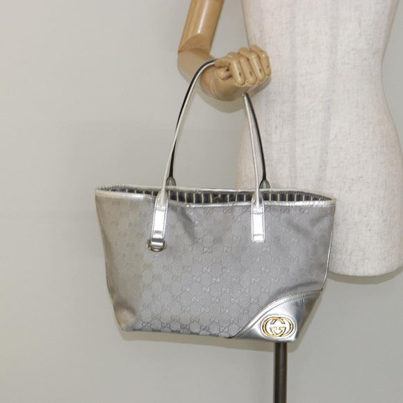 GUCCI GG Canvas Tote Bag Silver Gold 169946 Auth ep11002