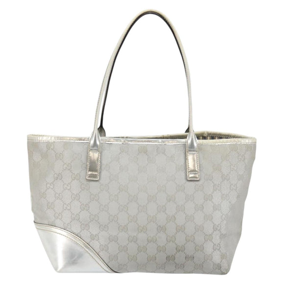 GUCCI GG Canvas Tote Bag Silver Gold 169946 Auth ep11002