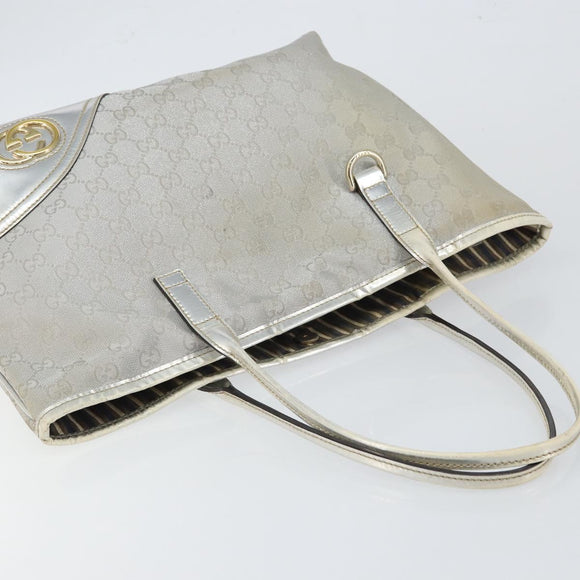 GUCCI GG Canvas Tote Bag Silver Gold 169946 Auth ep11002