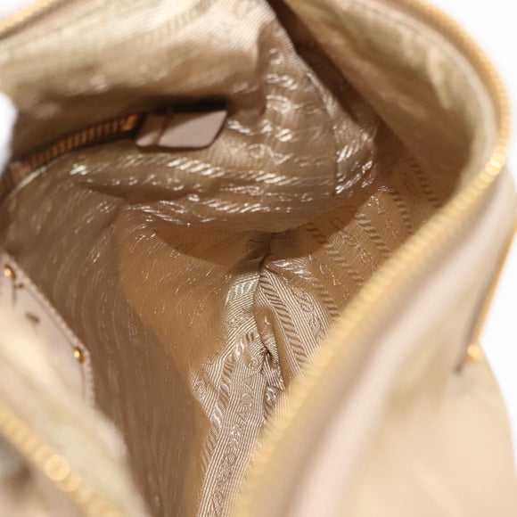 PRADA Shoulder Bag Nylon Leather Beige Auth ep11013