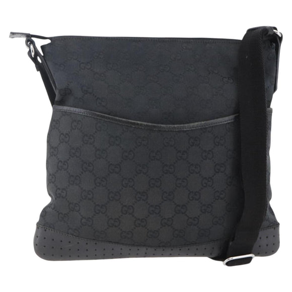 GUCCI GG Canvas Shoulder Bag Black Silver 145857 Auth ep11019