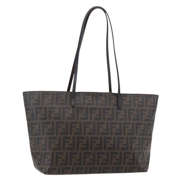 FENDI Zucca Canvas Tote Bag PVC Black Brown Auth ep11020
