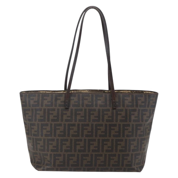 FENDI Zucca Canvas Tote Bag PVC Black Brown Auth ep11020