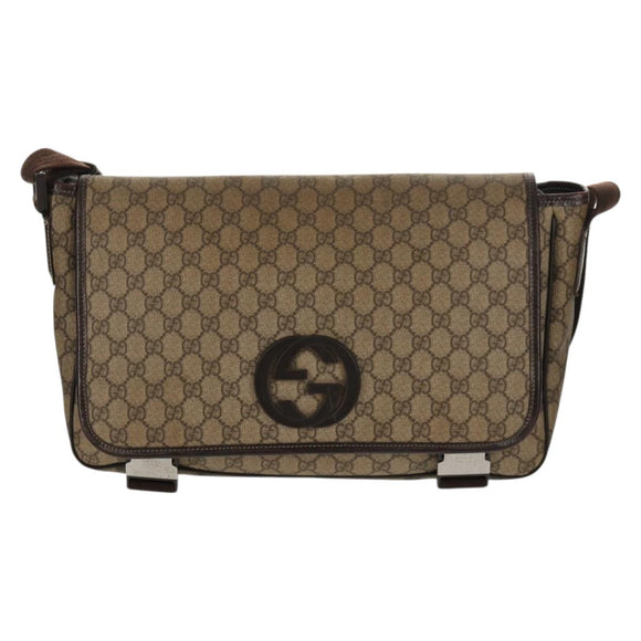 GUCCI GG Supreme Shoulder Bag PVC Leather Beige Brown Auth ep11034