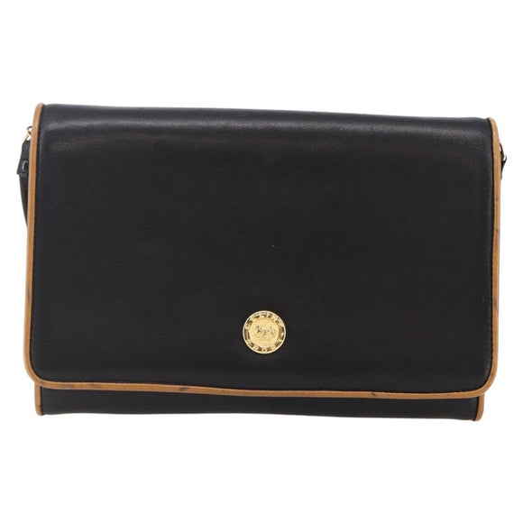 CELINE Shoulder Bag Leather Black Gold Auth ep11037