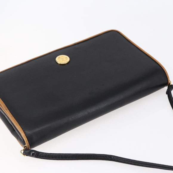 CELINE Shoulder Bag Leather Black Gold Auth ep11037