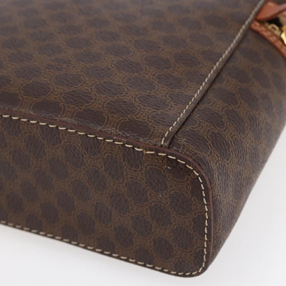 CELINE Macadam Canvas Vanity Pouch PVC Leather Brown Gold Auth ep11040