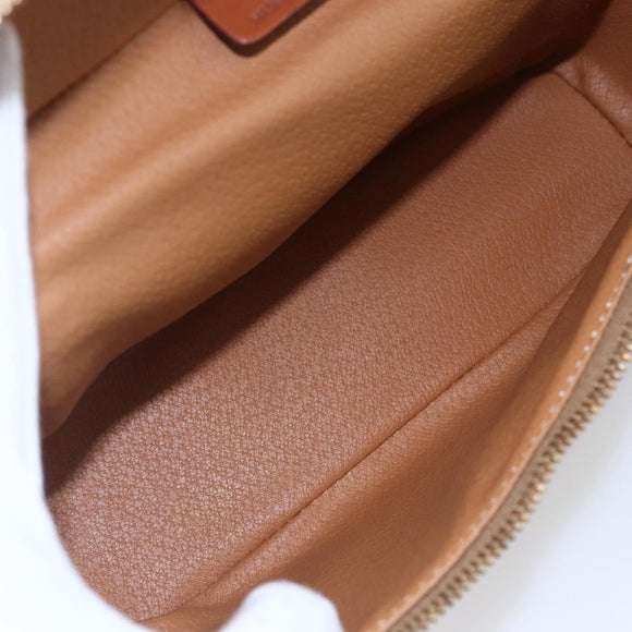 CELINE Macadam Canvas Vanity Pouch PVC Leather Brown Gold Auth ep11040