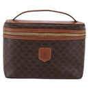 CELINE Macadam Canvas Vanity Pouch PVC Leather Brown Gold Auth ep11040-13