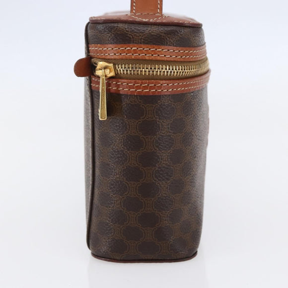 CELINE Macadam Canvas Vanity Pouch PVC Leather Brown Gold Auth ep11040