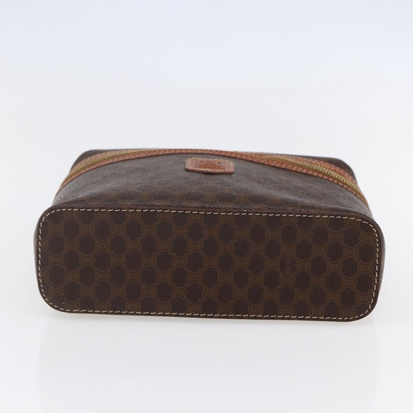 CELINE Macadam Canvas Vanity Pouch PVC Leather Brown Gold Auth ep11040