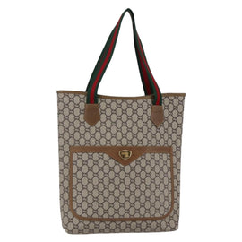 GUCCI GG Plus Supreme Web Sherry Line Tote Bag PVC Beige Gold Auth ep11042