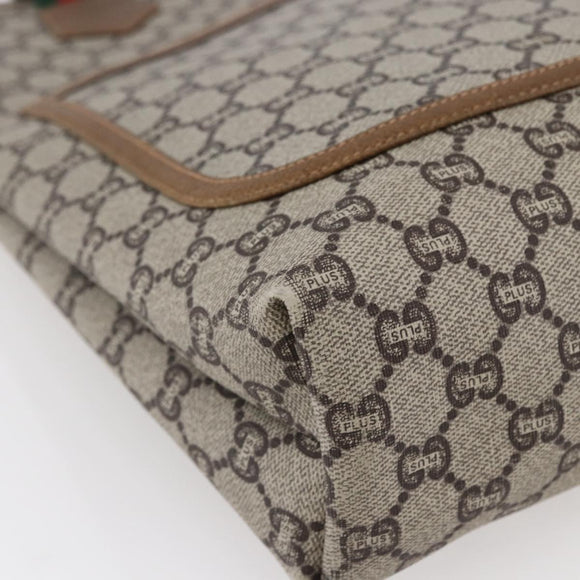 GUCCI GG Plus Supreme Web Sherry Line Tote Bag PVC Beige Gold Auth ep11042