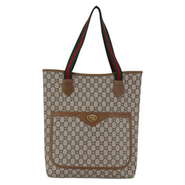 GUCCI GG Plus Supreme Web Sherry Line Tote Bag PVC Beige Gold Auth ep11042 - 0