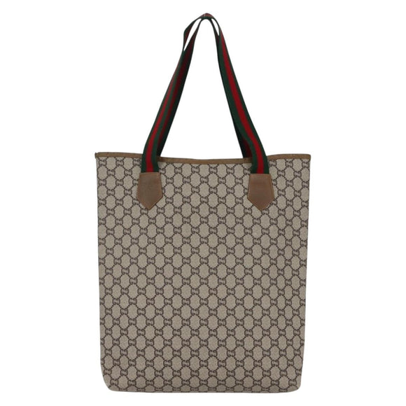 GUCCI GG Plus Supreme Web Sherry Line Tote Bag PVC Beige Gold Auth ep11042