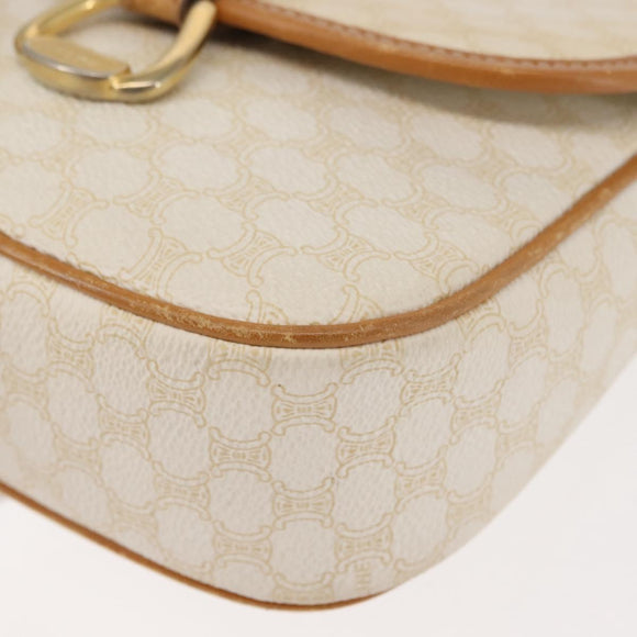 CELINE Macadam Canvas Shoulder Bag PVC Leather White Gold Auth ep11048