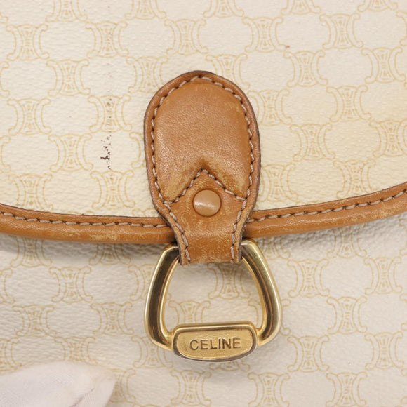 CELINE Macadam Canvas Shoulder Bag PVC Leather White Gold Auth ep11048