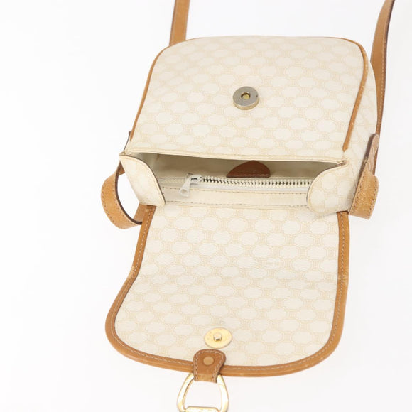 CELINE Macadam Canvas Shoulder Bag PVC Leather White Gold Auth ep11048