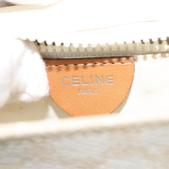 CELINE Macadam Canvas Shoulder Bag PVC Leather White Gold Auth ep11048