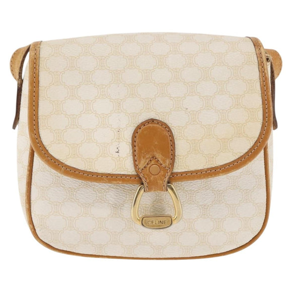 CELINE Macadam Canvas Shoulder Bag PVC Leather White Gold Auth ep11048