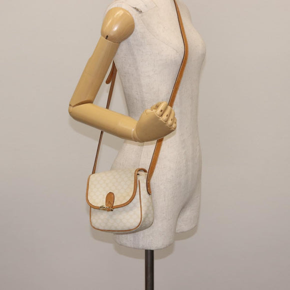 CELINE Macadam Canvas Shoulder Bag PVC Leather White Gold Auth ep11048