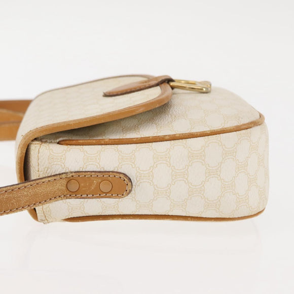 CELINE Macadam Canvas Shoulder Bag PVC Leather White Gold Auth ep11048