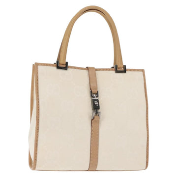 GUCCI GG Canvas Jackie Hand Bag Canvas Leather White Beige Auth ep11053