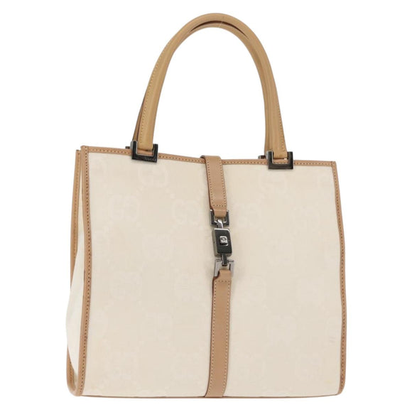 GUCCI GG Canvas Jackie Hand Bag Canvas Leather White Beige Auth ep11053
