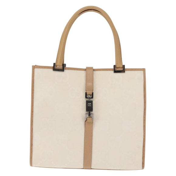 GUCCI GG Canvas Jackie Hand Bag Canvas Leather White Beige Auth ep11053