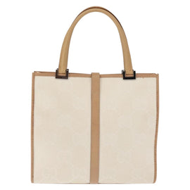 GUCCI GG Canvas Jackie Hand Bag Canvas Leather White Beige Auth ep11053 - 0