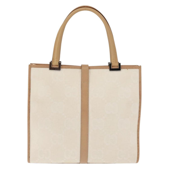 GUCCI GG Canvas Jackie Hand Bag Canvas Leather White Beige Auth ep11053