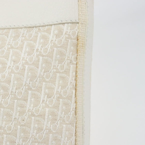 Christian Dior Trotter Canvas Shoulder Bag White Gold Auth ep11056