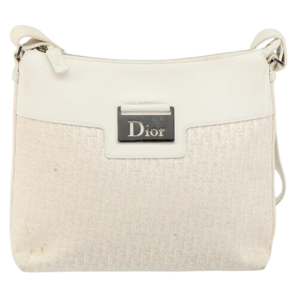 Christian Dior Trotter Canvas Shoulder Bag White Gold Auth ep11056